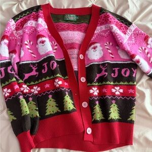 Joyful Holiday Cardigan with Santa and Reindeer